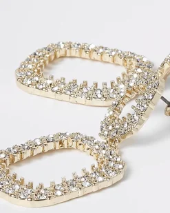 River Island Gold Diamante Drop Earrings< Jewellery