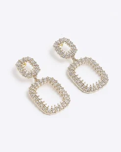 River Island Gold Diamante Drop Earrings< Jewellery