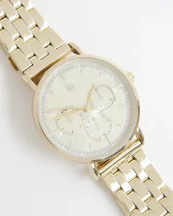 River Island Gold Diamante Face Watch< Jewellery