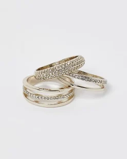 River Island Gold diamante rings multipack< Jewellery