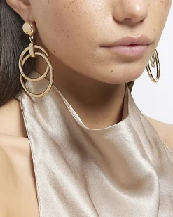 River Island Gold double hoop drop earrings< Jewellery