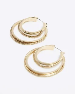 River Island Gold Double Hoop Earrings< Jewellery