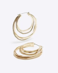 River Island Gold Double Hoop Earrings< Jewellery