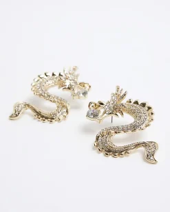 River Island Gold Dragon Stud Earrings< Jewellery