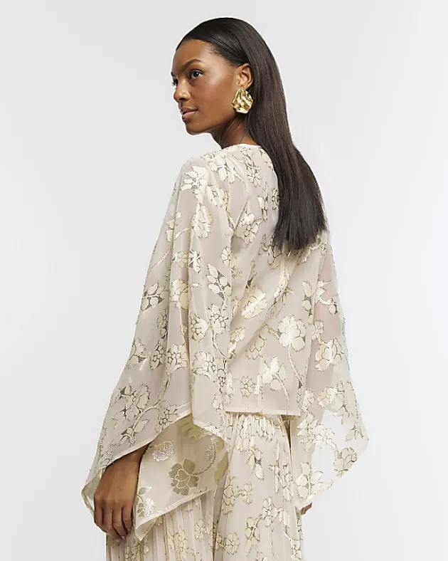 River Island Gold glitter floral cape blouse< Co-ord Sets