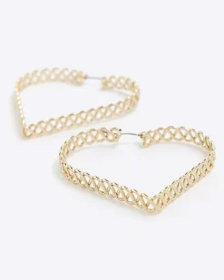 River Island Gold Heart Chain Hoop Earrings< Jewellery