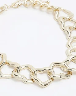River Island Gold Heart Chain Necklace< Jewellery