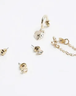 River Island Gold heart stud and drop earrings multipack< Jewellery
