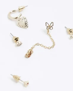 River Island Gold heart stud and drop earrings multipack< Jewellery