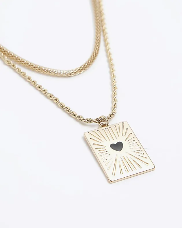 River Island Gold heart tag multirow necklace< Jewellery