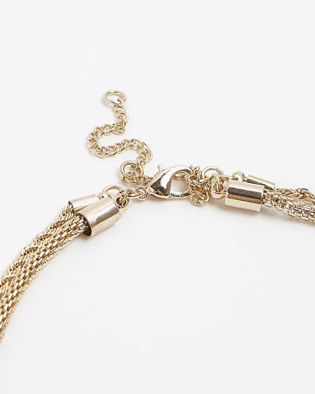 River Island Gold heart tag multirow necklace< Jewellery