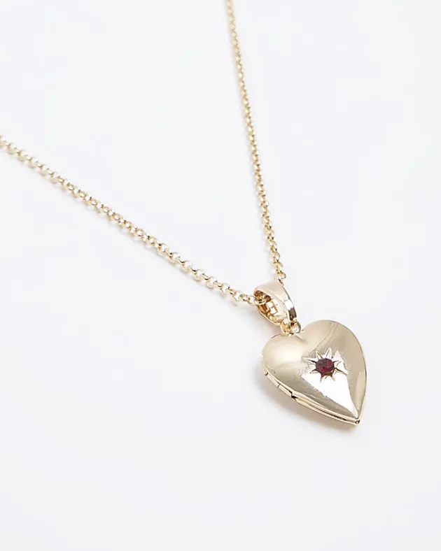 River Island Gold January Birthstone Heart Necklace< Jewellery