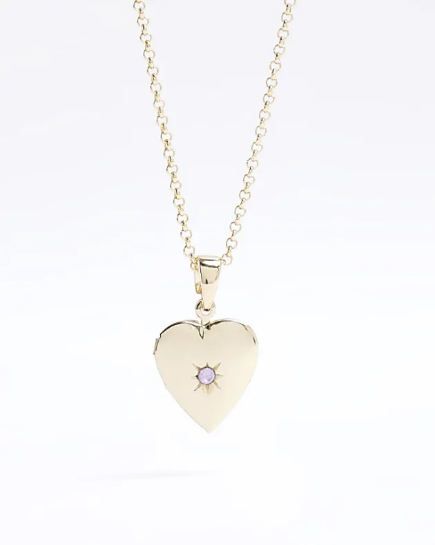 River Island Gold June Birthstone Heart Necklace< Jewellery