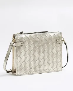 River Island Gold leather weave cross body bag< Bags, Purses & Luggage