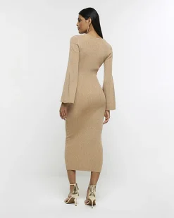 River Island Gold long sleeve jumper midi dress< Dresses