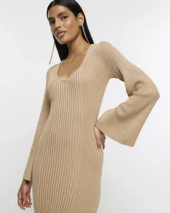 River Island Gold long sleeve jumper midi dress< Dresses