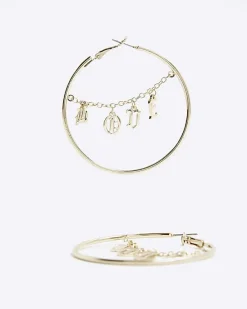 River Island Gold Love Hoop Earrings< Jewellery
