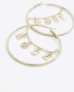 River Island Gold Love Hoop Earrings< Jewellery