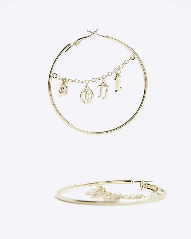 River Island Gold Love Hoop Earrings< Jewellery