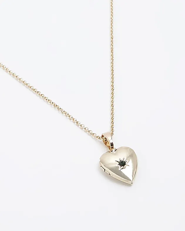 River Island Gold May Birthstone Heart Necklace< Jewellery