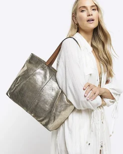 River Island Gold metallic leather tote bag< Bags, Purses & Luggage