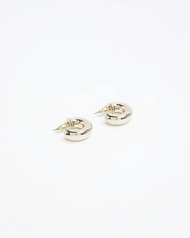 River Island Gold Mini Chunky Hoop Earrings< Jewellery