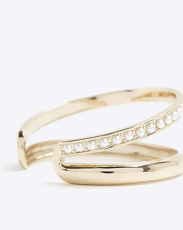 River Island Gold Pearl Cuff Bracelet< Jewellery