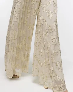 River Island Gold plisse glitter wide leg trousers< Trousers