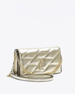 River Island Gold quilted chain cross body bag< Bags, Purses & Luggage
