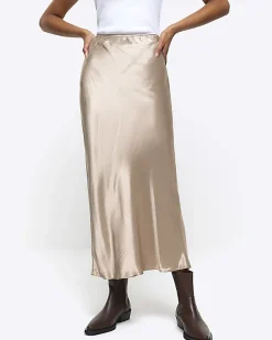 River Island Gold satin midi skirt< Skirts