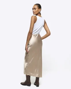 River Island Gold satin midi skirt< Skirts