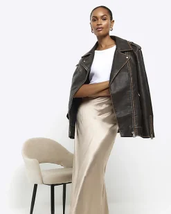 River Island Gold satin midi skirt< Skirts