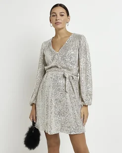 River Island Gold sequin maternity belted mini dress< Maternity
