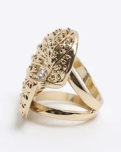 River Island Gold Shell Diamante Ring< Jewellery