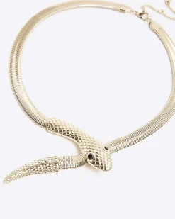 River Island Gold Snake Collar Necklace< Jewellery