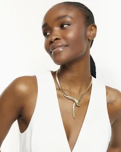 River Island Gold Snake Collar Necklace< Jewellery