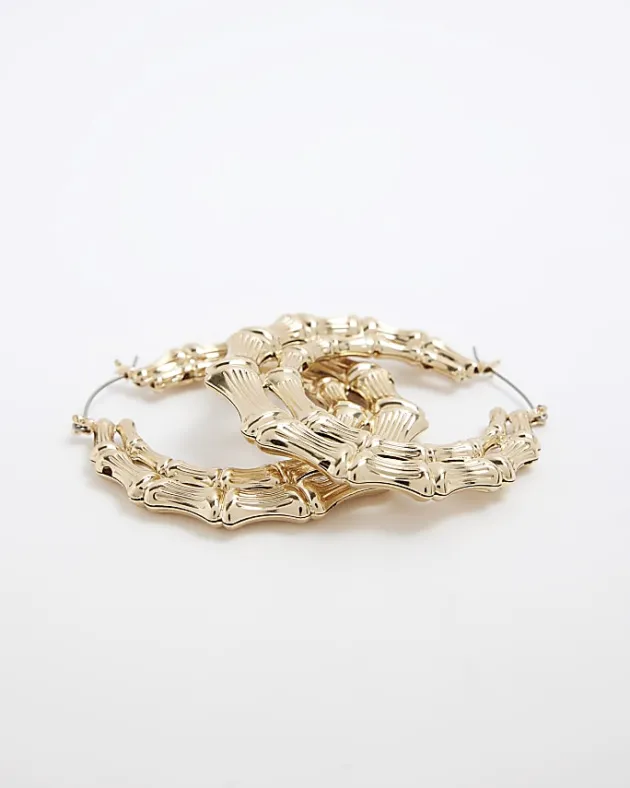 River Island Gold textured hoop earrings< Jewellery