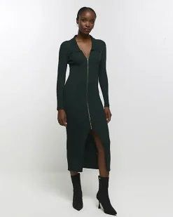 River Island knit zip bodycon midi dress< Dresses