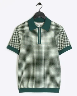 River Island muscle fit knit geometric polo< Polo Shirts