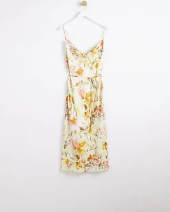 River Island satin floral cowl neck slip midi dress< Dresses