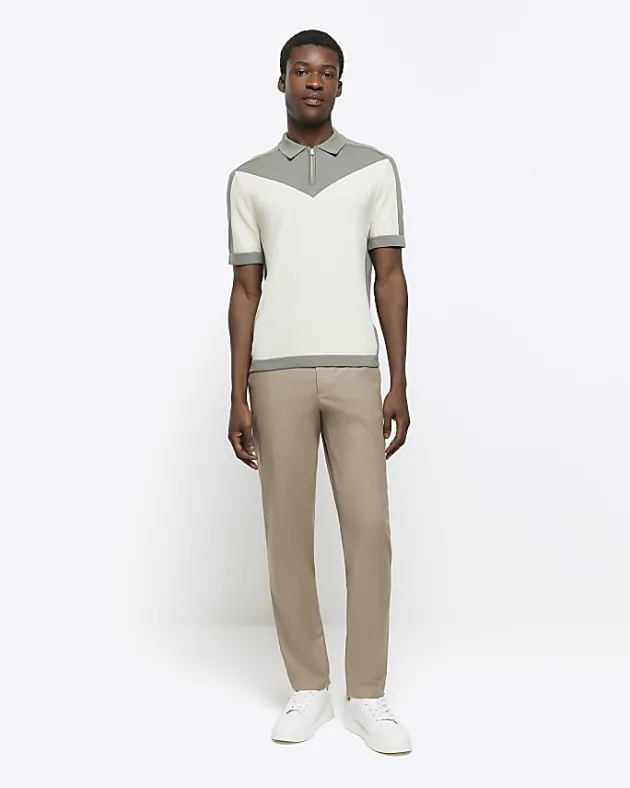 River Island slim fit colour block knit polo< Polo Shirts