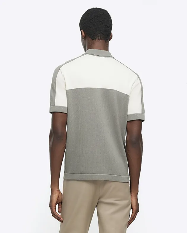 River Island slim fit colour block knit polo< Polo Shirts