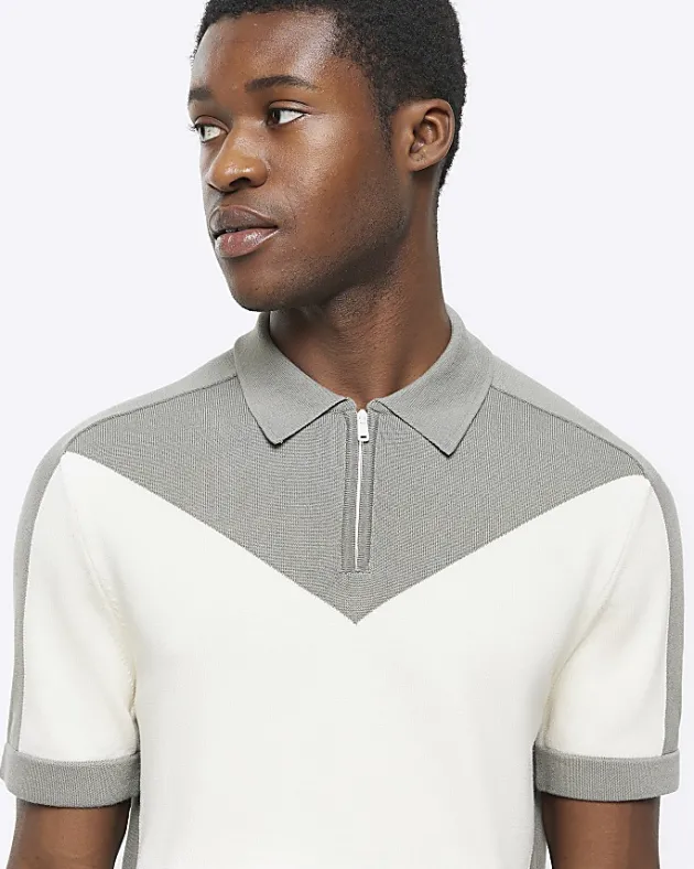 River Island slim fit colour block knit polo< Polo Shirts
