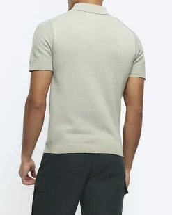 River Island slim fit textured knit polo< Polo Shirts