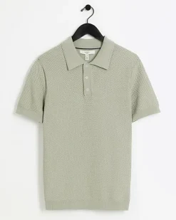 River Island slim fit textured knit polo< Polo Shirts