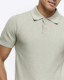 River Island slim fit textured knit polo< Polo Shirts