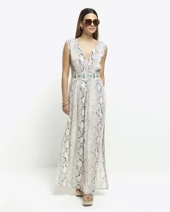 River Island animal print plunge jumpsuit< Swimwear & Beachwear