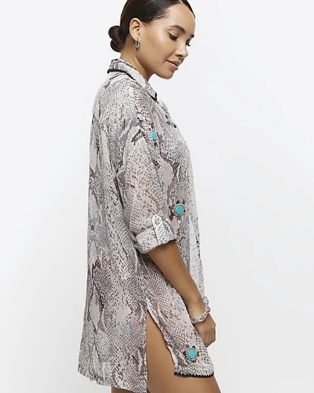 River Island animal print sheer beach shirt< Swimwear & Beachwear