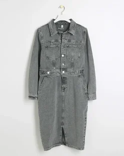 River Island button front denim midi shirt dress< Dresses
