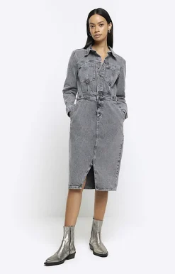 River Island button front denim midi shirt dress< Dresses